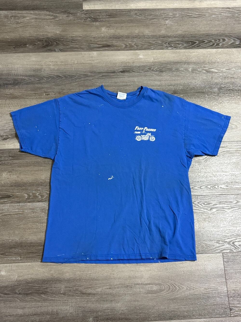 Vintage 90s Fast Frank’s Blue Paint Stained Shirt Biker Y2K Skater - Men’s XL